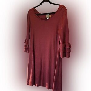 New NWT Lagenlook Burg Sweater Dress Lg Bell Sleeves Modi-Length All Occas